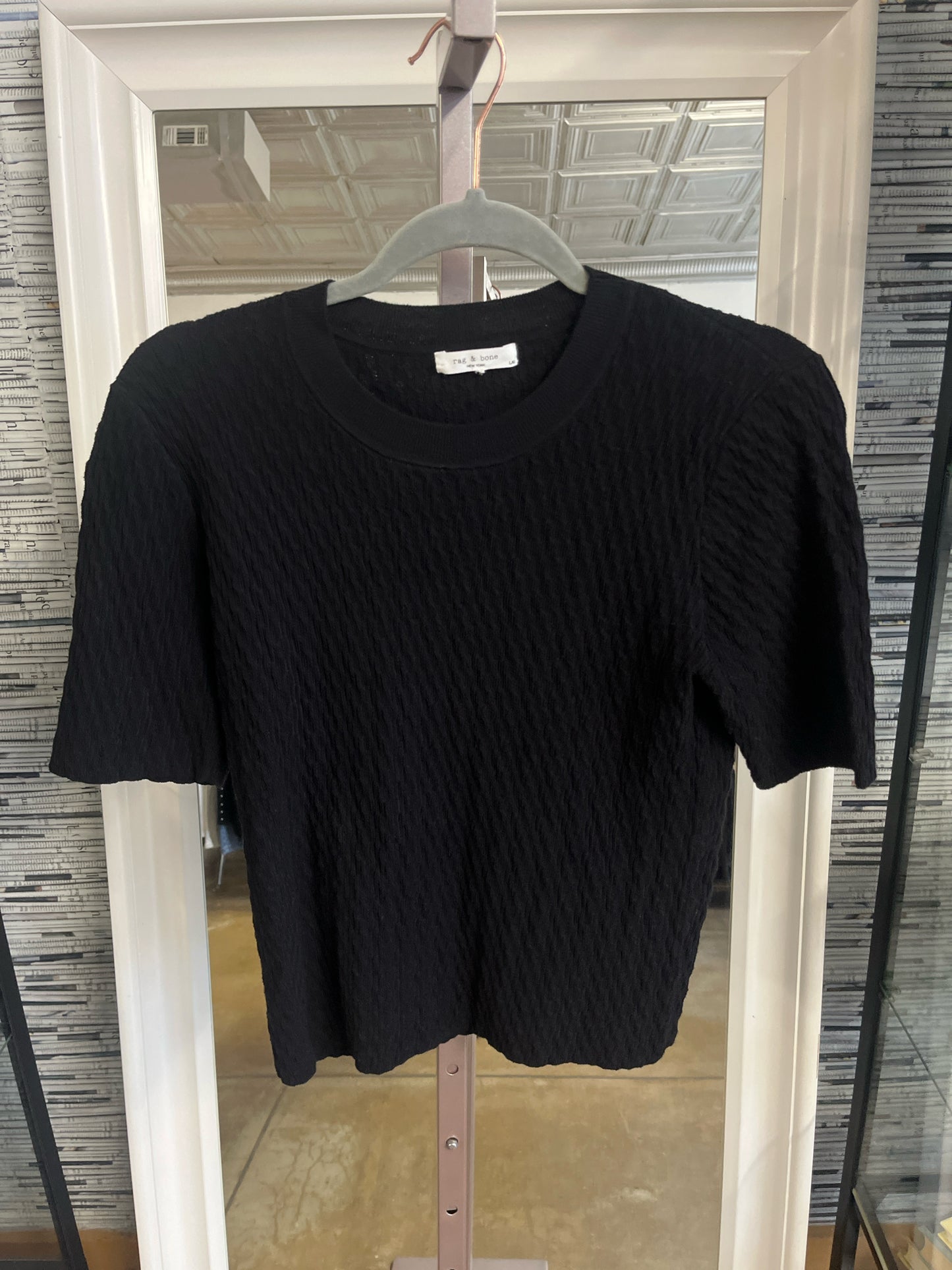 Rag & Bone Size L Black Cable Knit Top