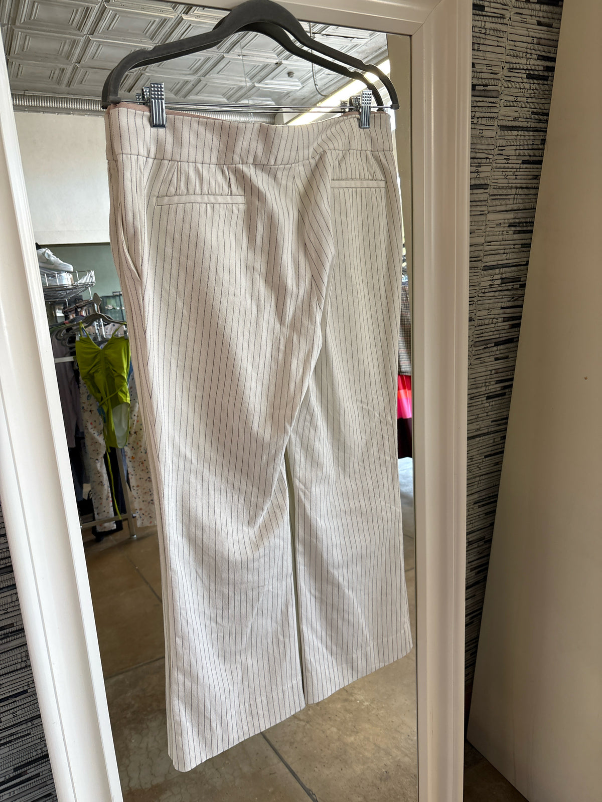 Piazza Sempione Size 44 White + Black pin stripe Pants