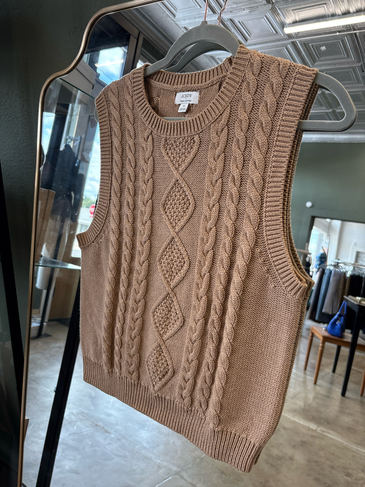 j crew Size M Tan Cable Knit Sweater