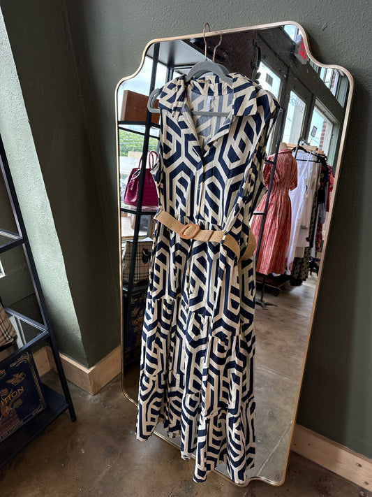 Kaktus Size L Blue/Cream Dress