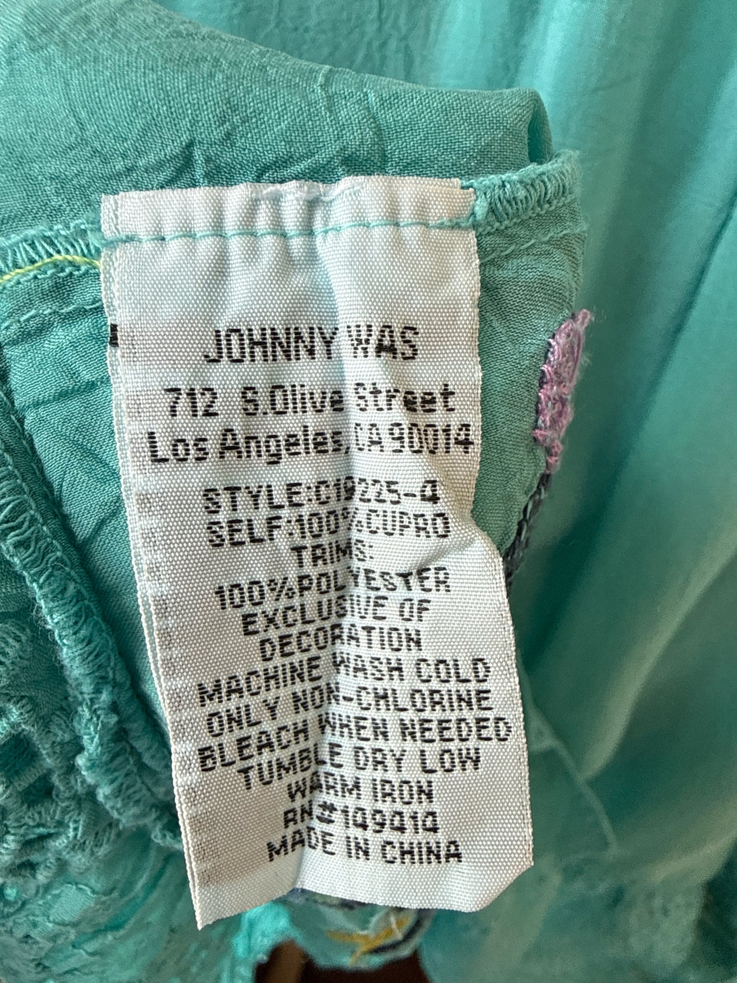 Johnny Was Size XS Teal Top
