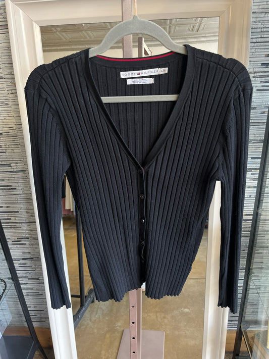 Tommy Hilfiger Size L Black Ribbed Cardigan