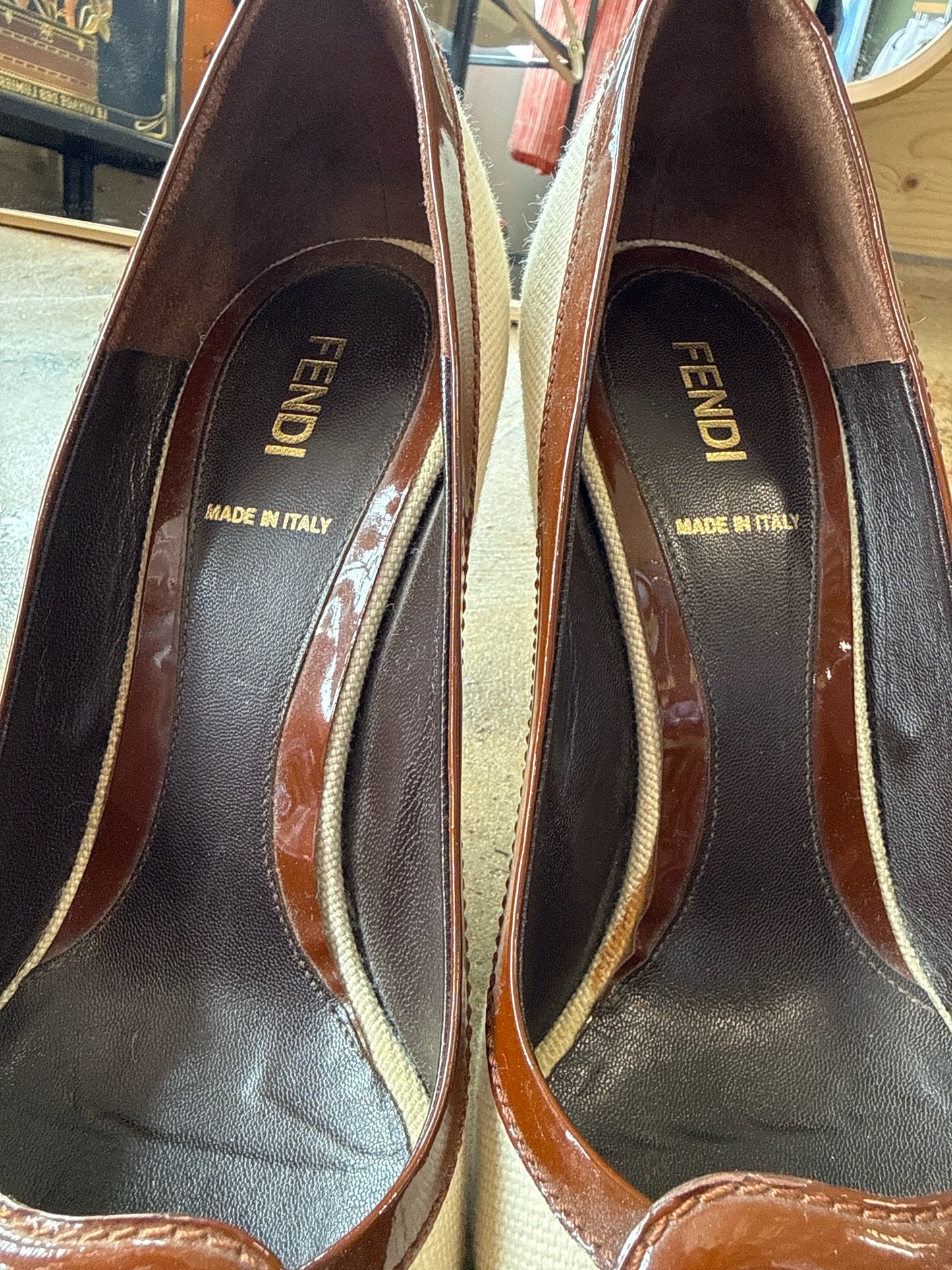 FENDI Shoe Size 38 brown/cream Heels