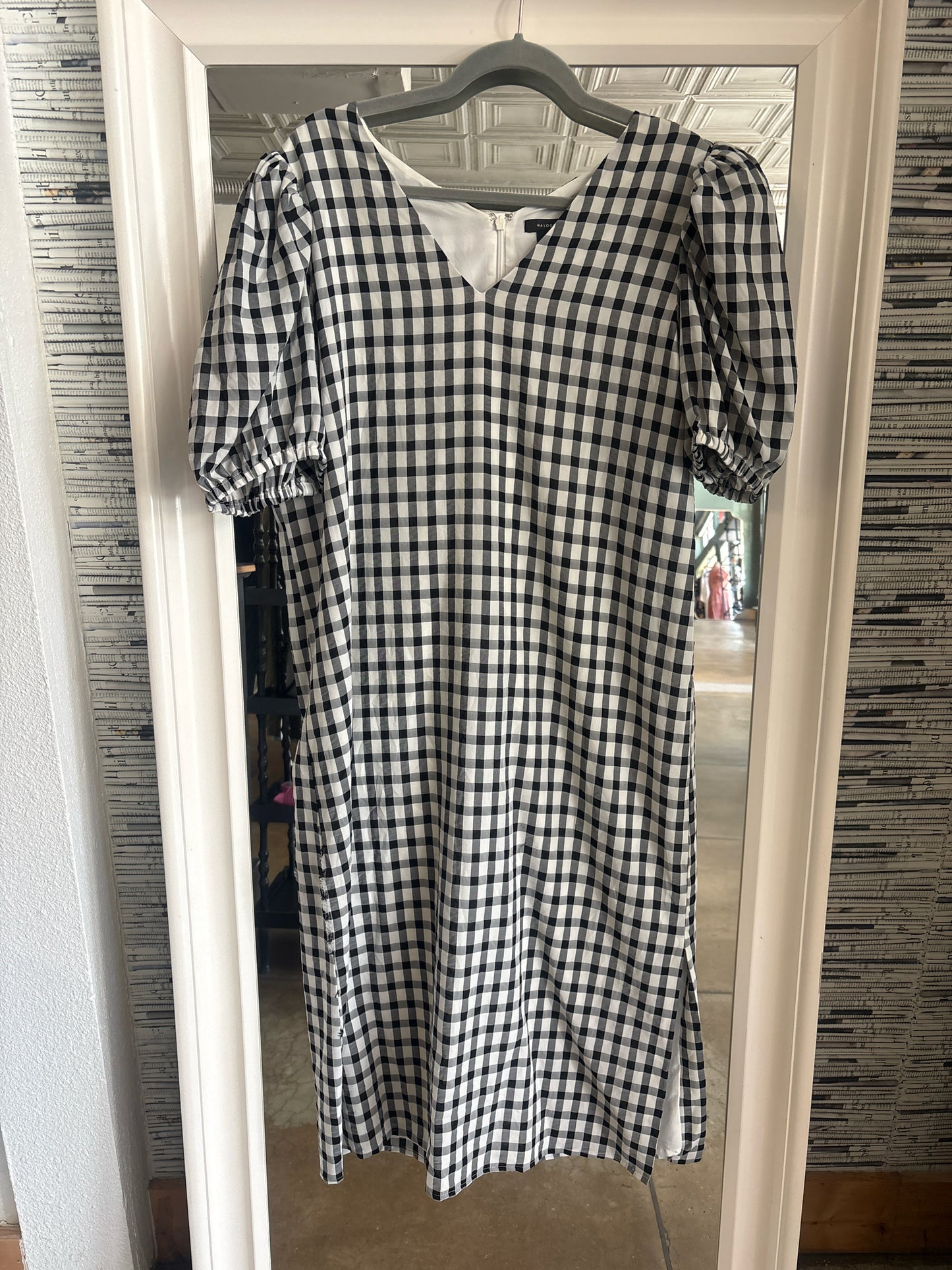halogen Size L Black & White Checkered Dress