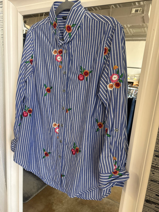 John Mark Size M blue + multi Stripe/Floral Top