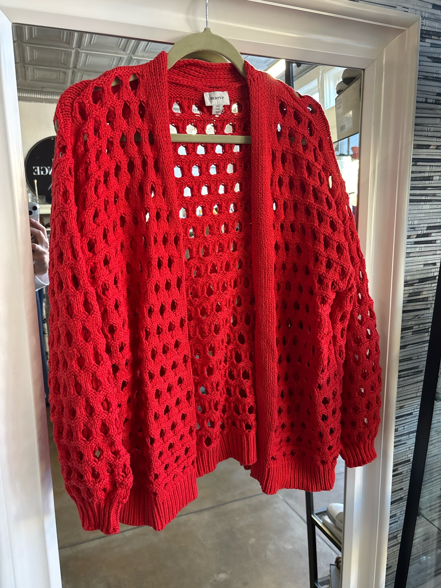 Maeve Size One Size Red Crochet Cardigan