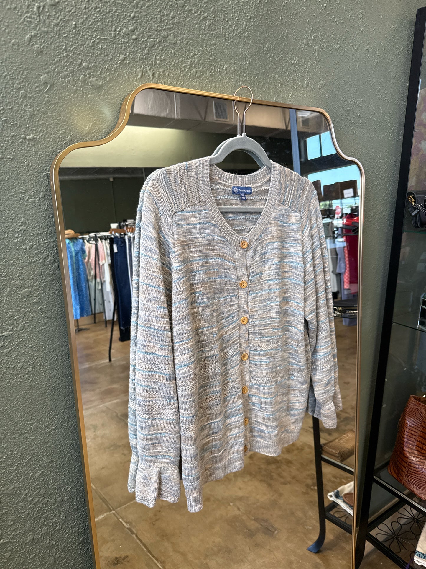 Democracy Size XL Tan/Blue Sweater
