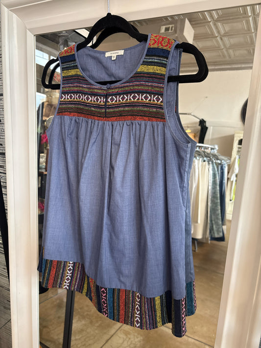 Pleione Size S Chambray Embroid. Top