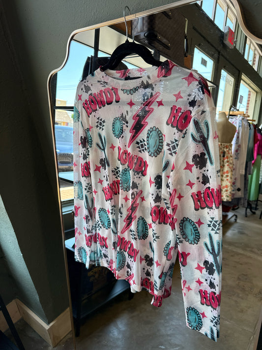 Merigold Kiss Size L Pink/Teal Western Top