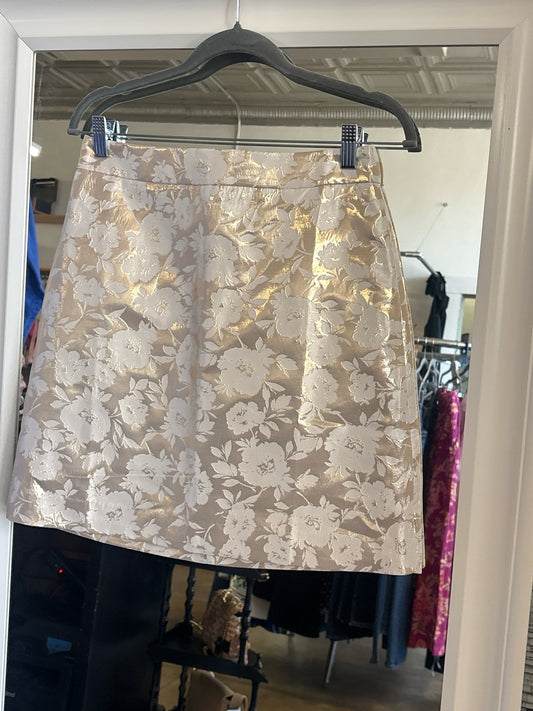 J. CREW Size 4 Gold/White Floral Skirt