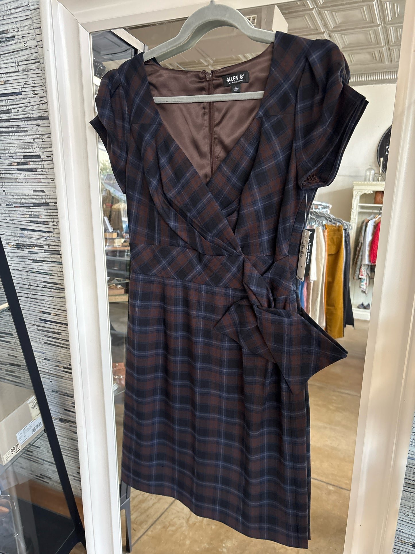 Allen B. Size 6 Brown/Blue Plaid Dress