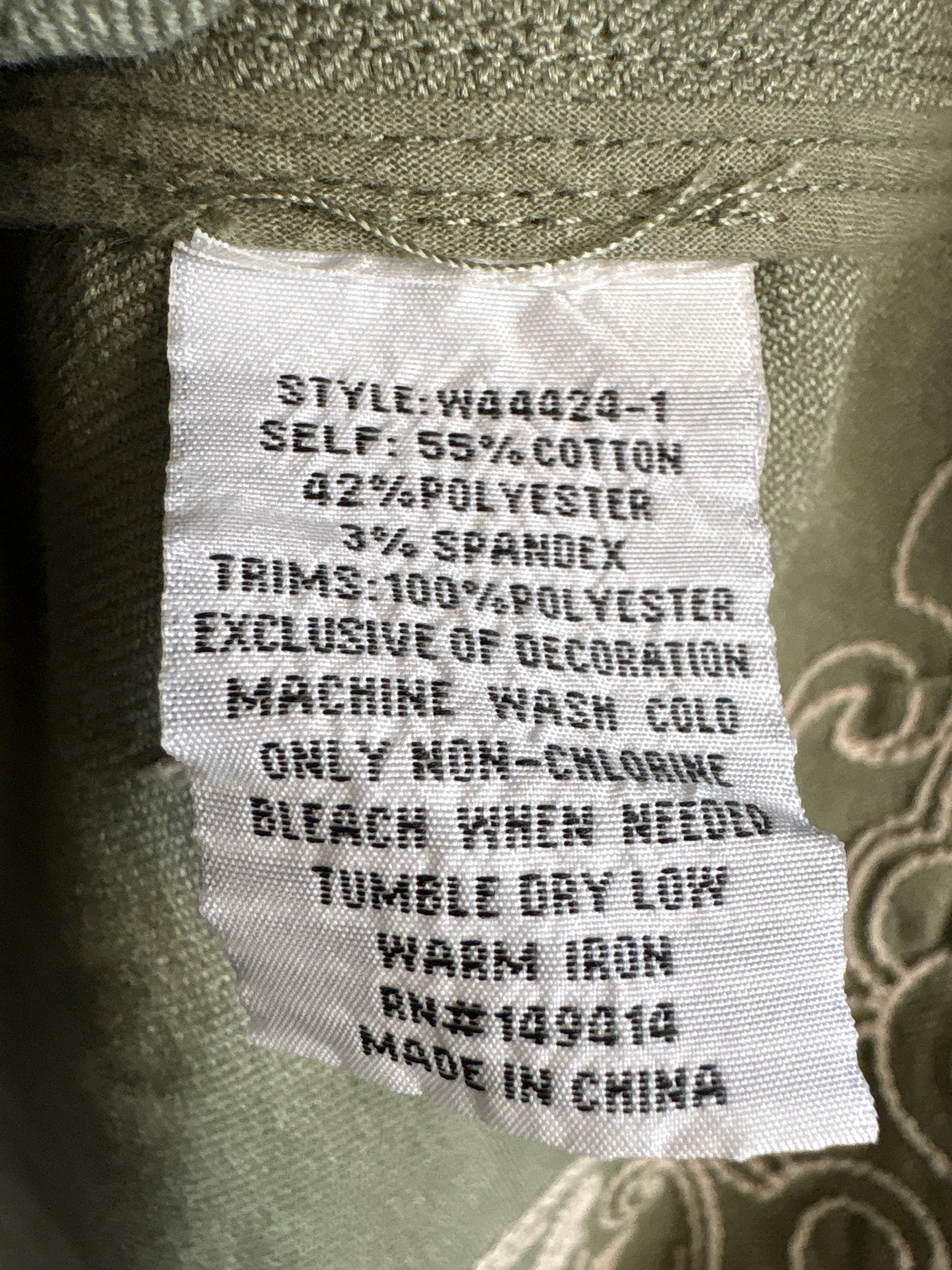 Johnny Was Size M Olive Embroid. Jacket