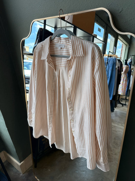 LOFT Size L White/Tan Stripe Top