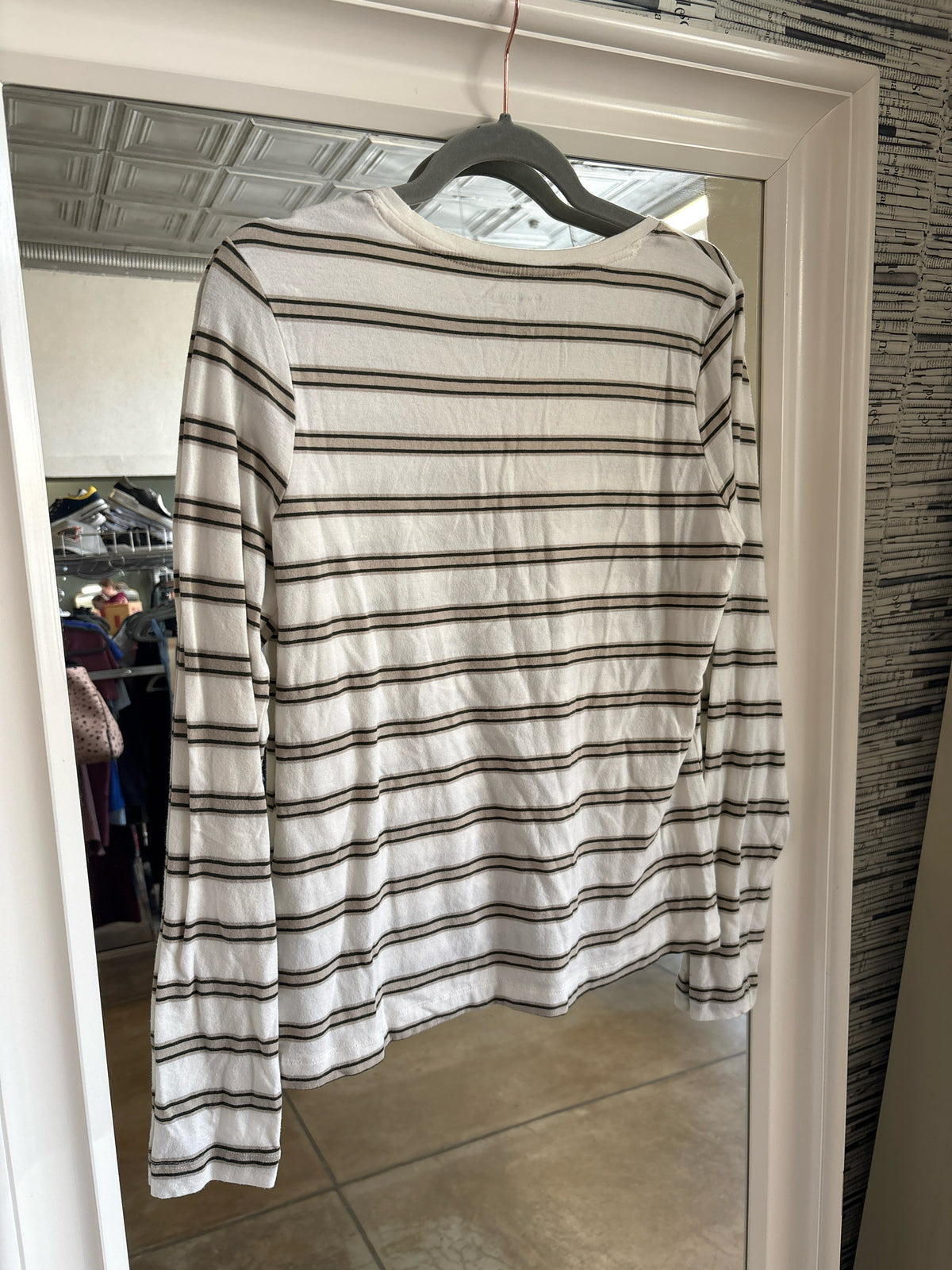 Banana Republic Size SP white + tan Stripe Top