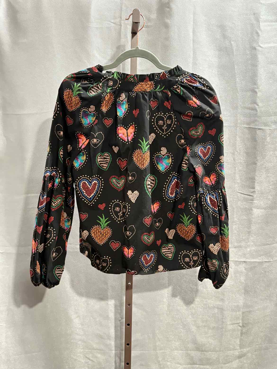 Farm for Anthropologie Size S Black/Multi Hearts Top