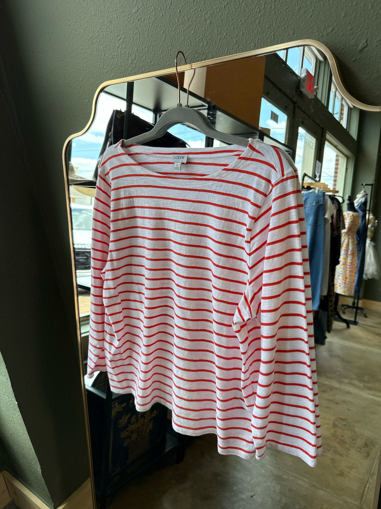 Jcrew Size L White/Red Stripe Top