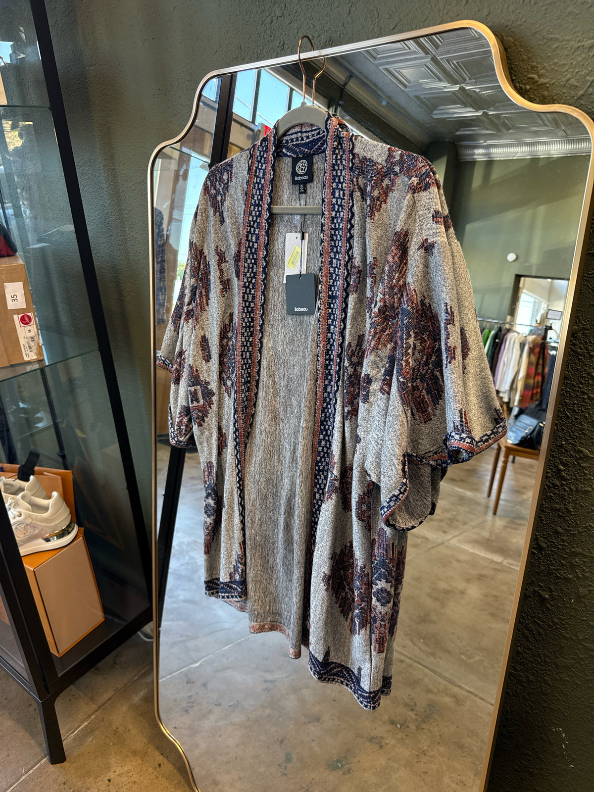 Bobeau Size XL Gray/Blue Kimono/Shawl