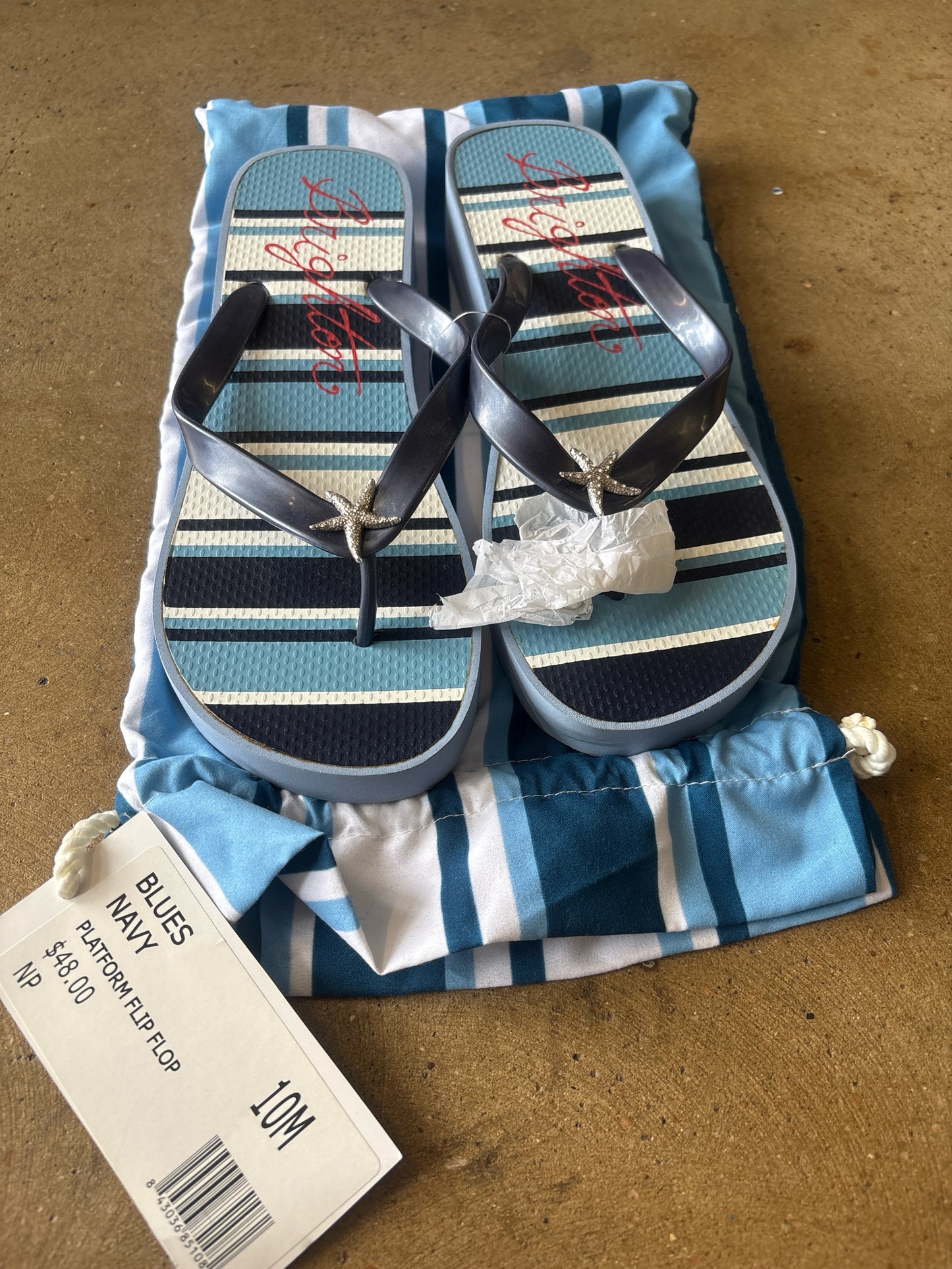Brighton Shoe Size 10 Blue/Multi Stripe Flip Flops