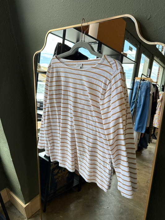 Jcrew Size L White/Tan Stripe Top
