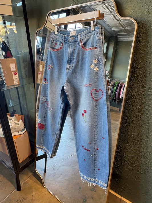 Driftwood Size 27 Light Wash Embroidered Jeans