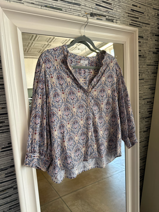 J Jill Size LP Cream/Blue Top