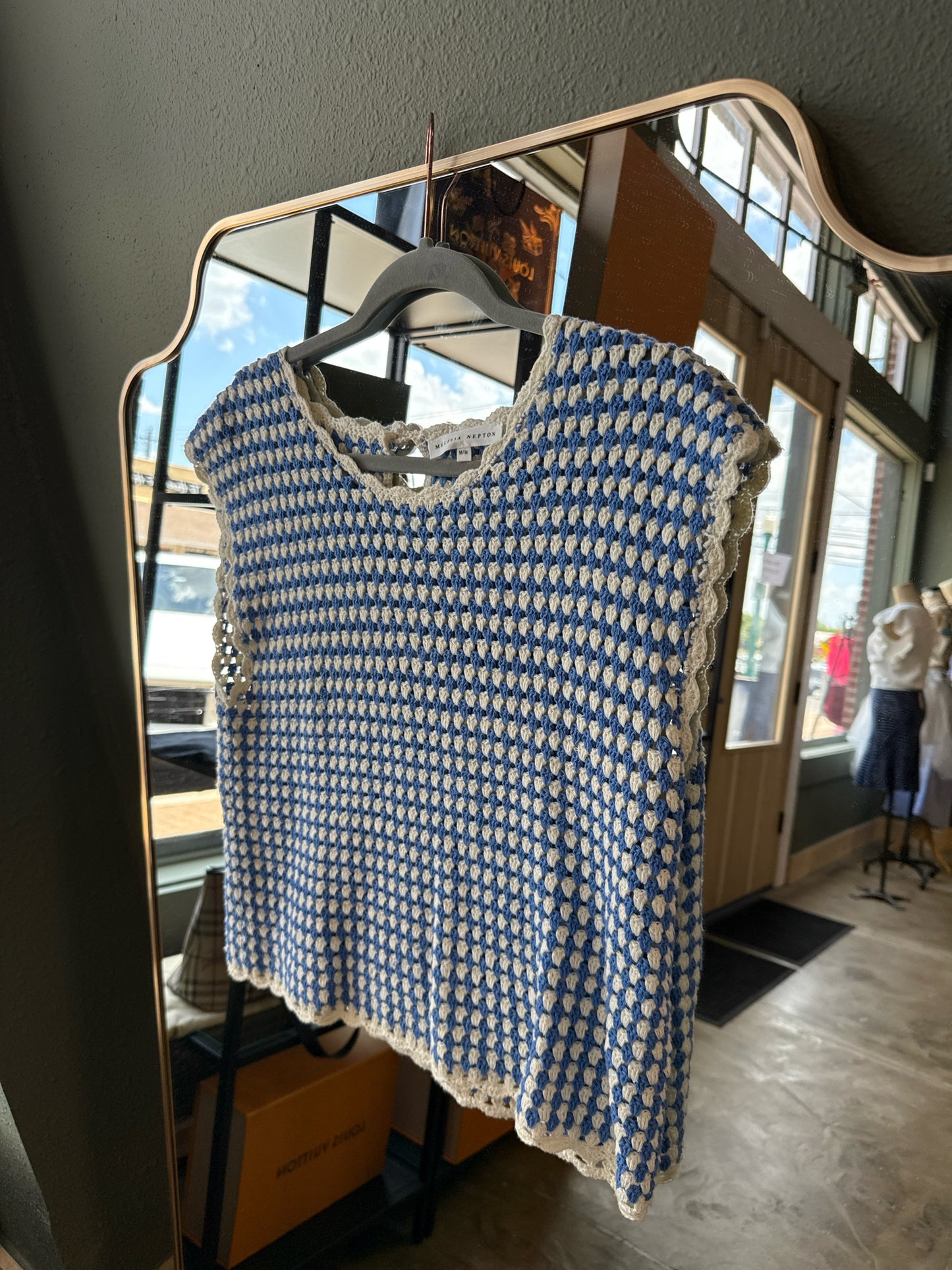 Melissa Nepton Size M Blue/Cream Top