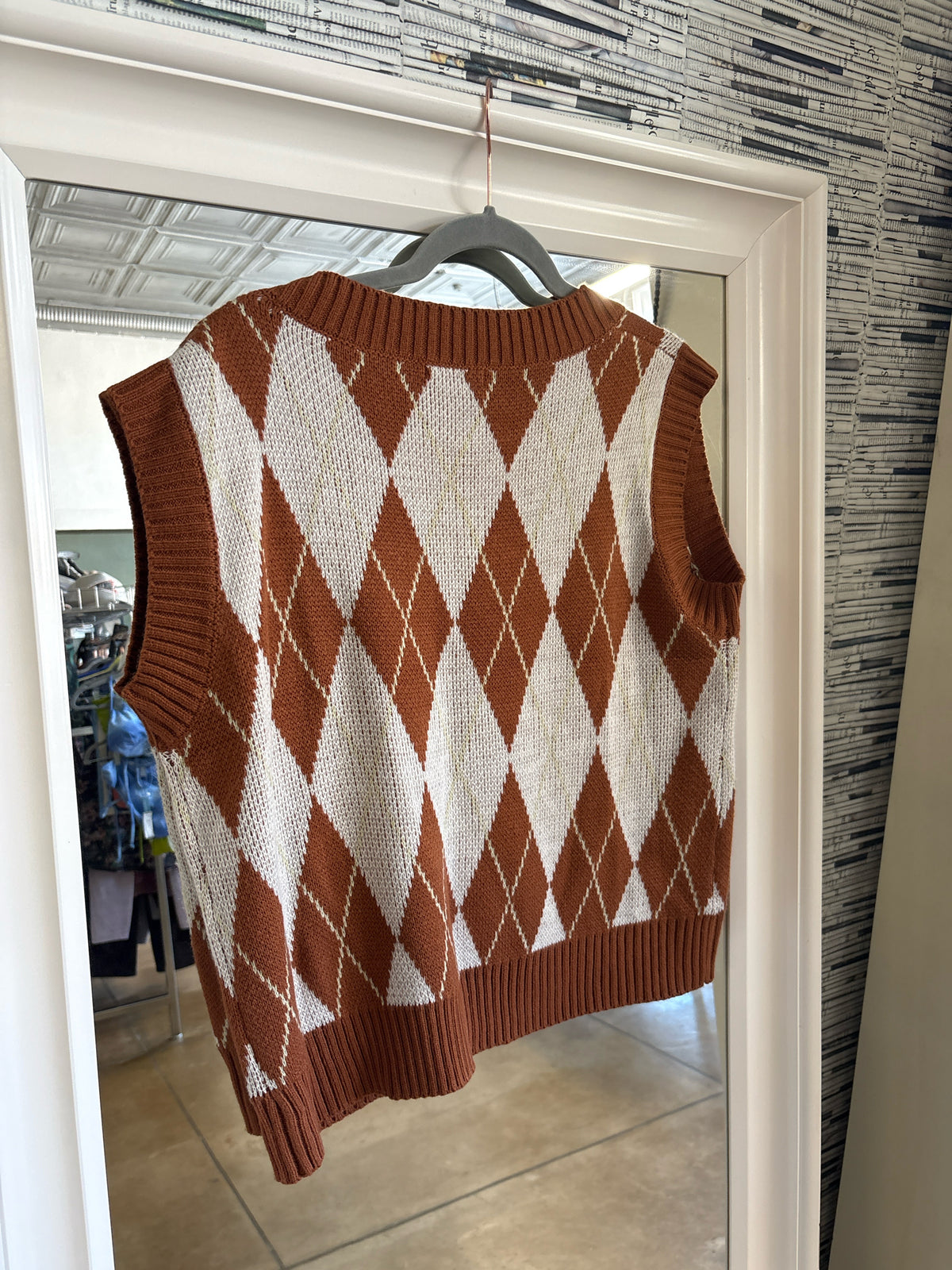 Sage the Label Size S Burnt Orange/Cream Plaid Vest