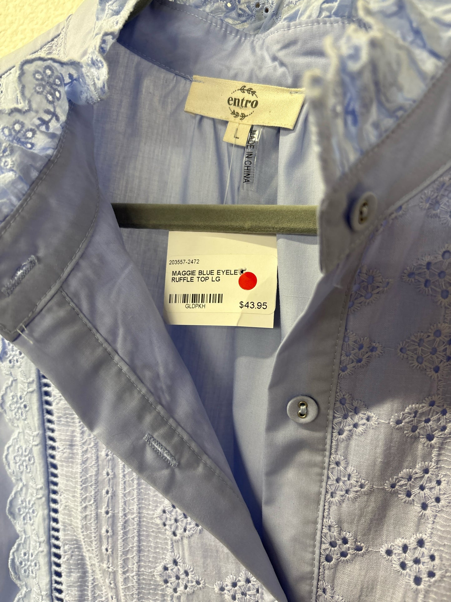 entro Size L Light Blue Eyelet Top