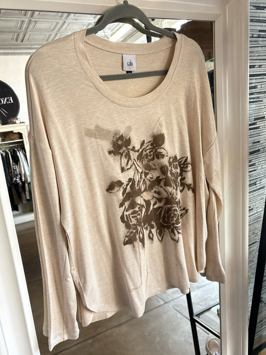 Cabi Size S Tan/Brown Flowers Top