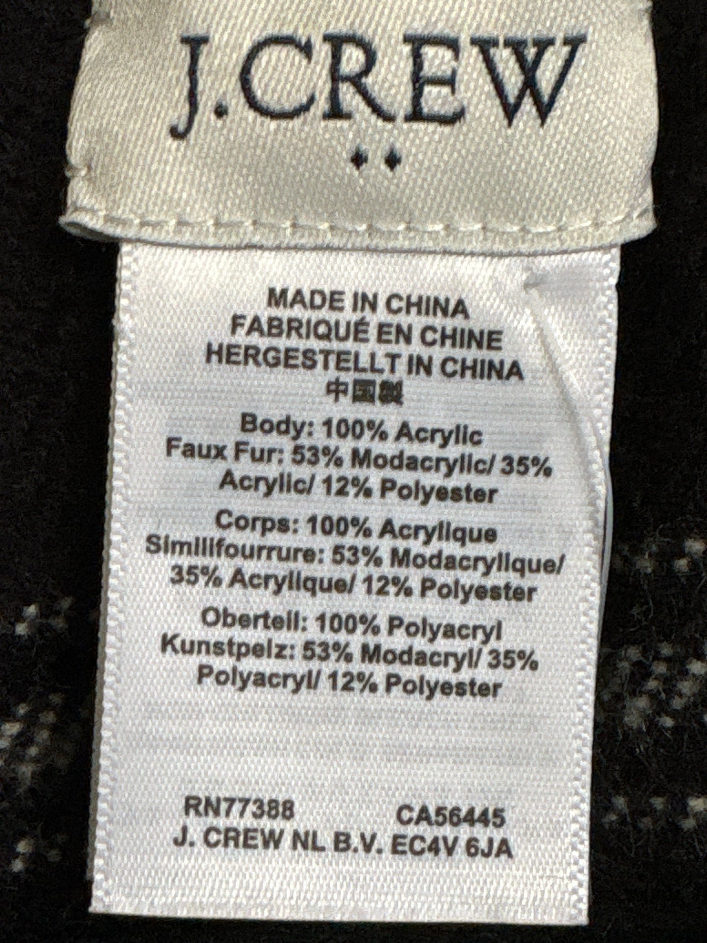 J. CREW Size OS Black/Cream Plaid Poncho/Cape