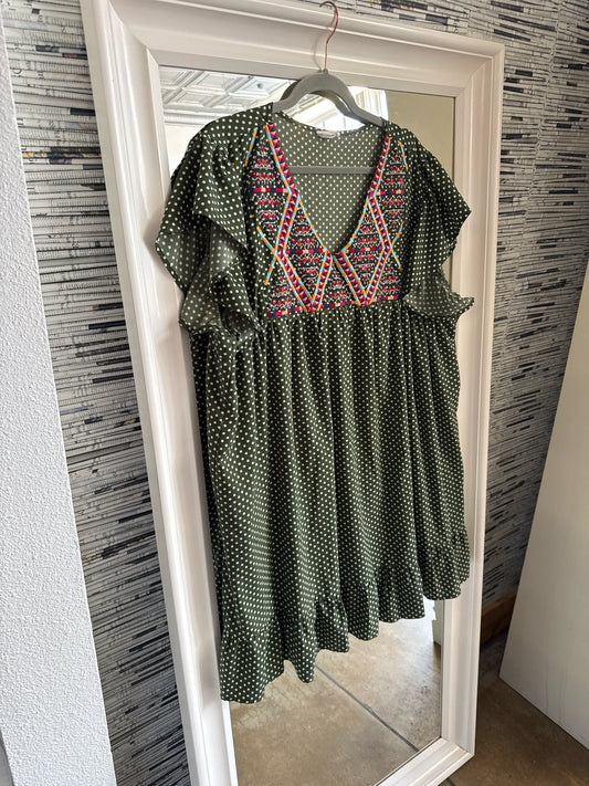 Chic Soul Size 1X Green Polka Dot/Multi Dress