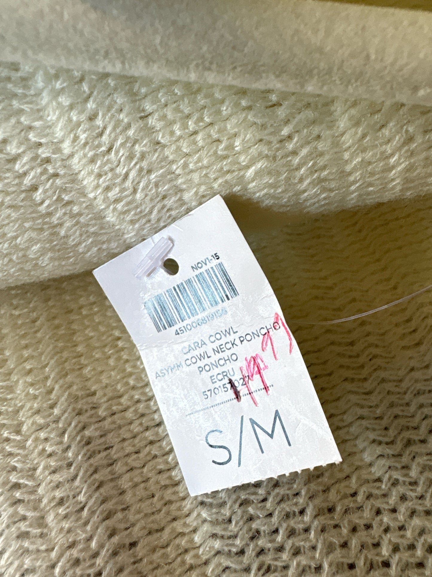 CHICO'S Size S/M Cream Knit Poncho/Cape