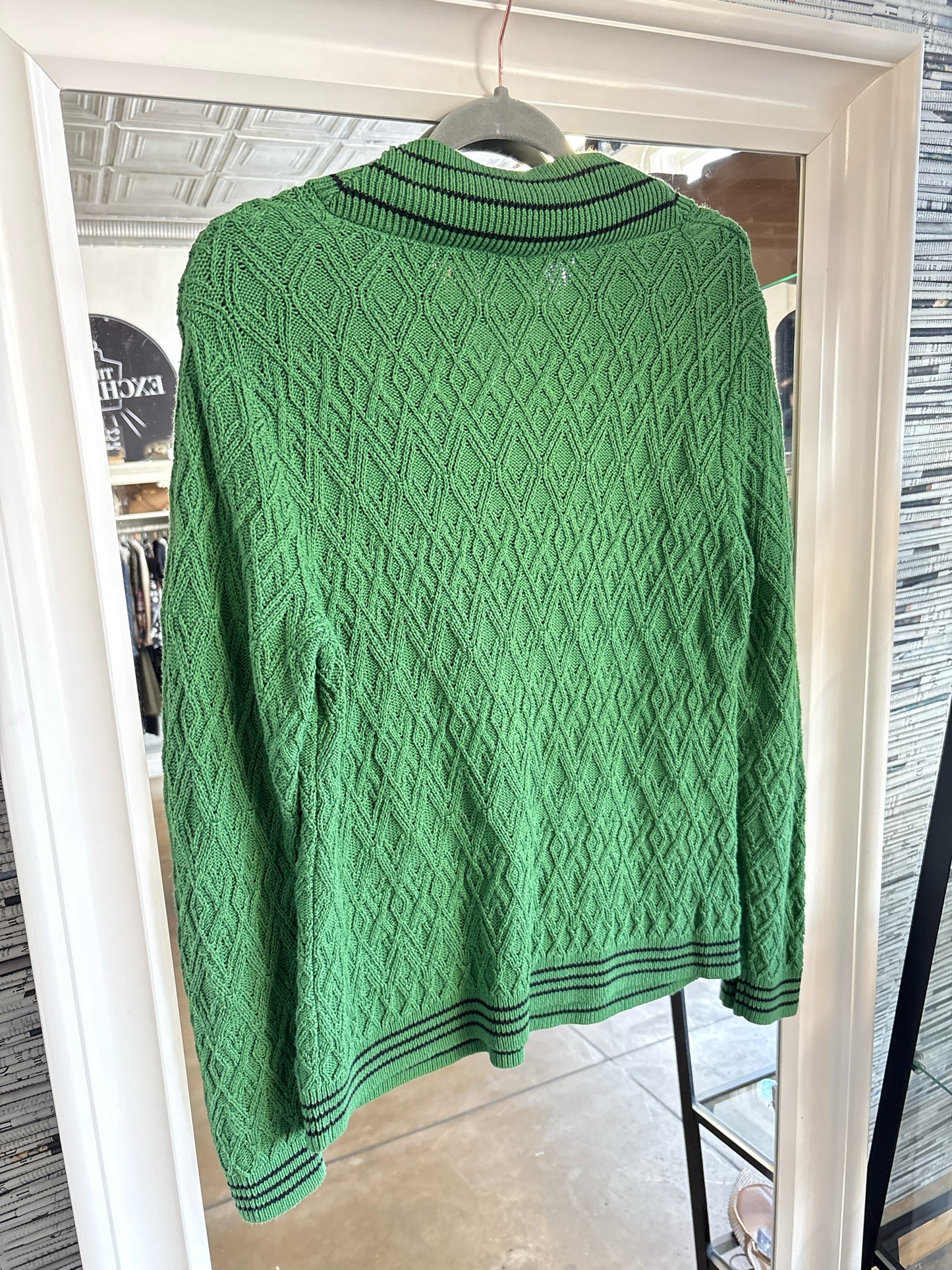 Cabi Size S Green/Black Diamond Sweater