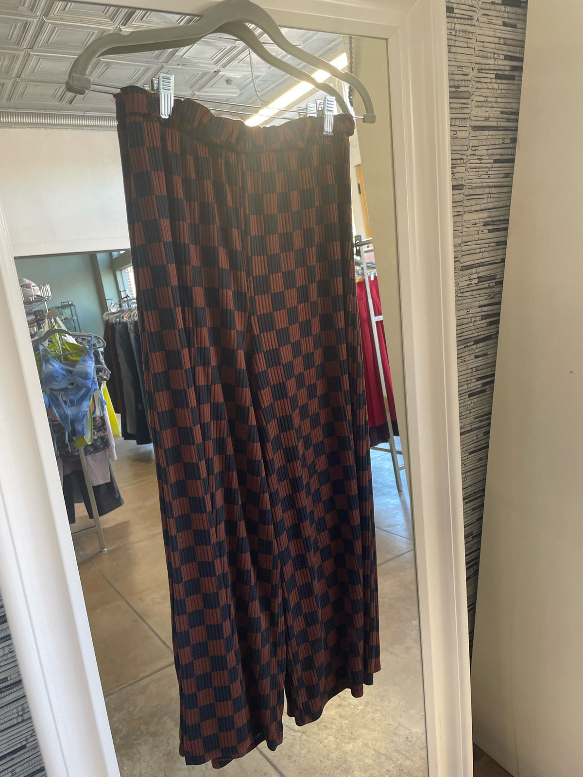 Lala. Size M black and brown Checkered Top & Pant Set