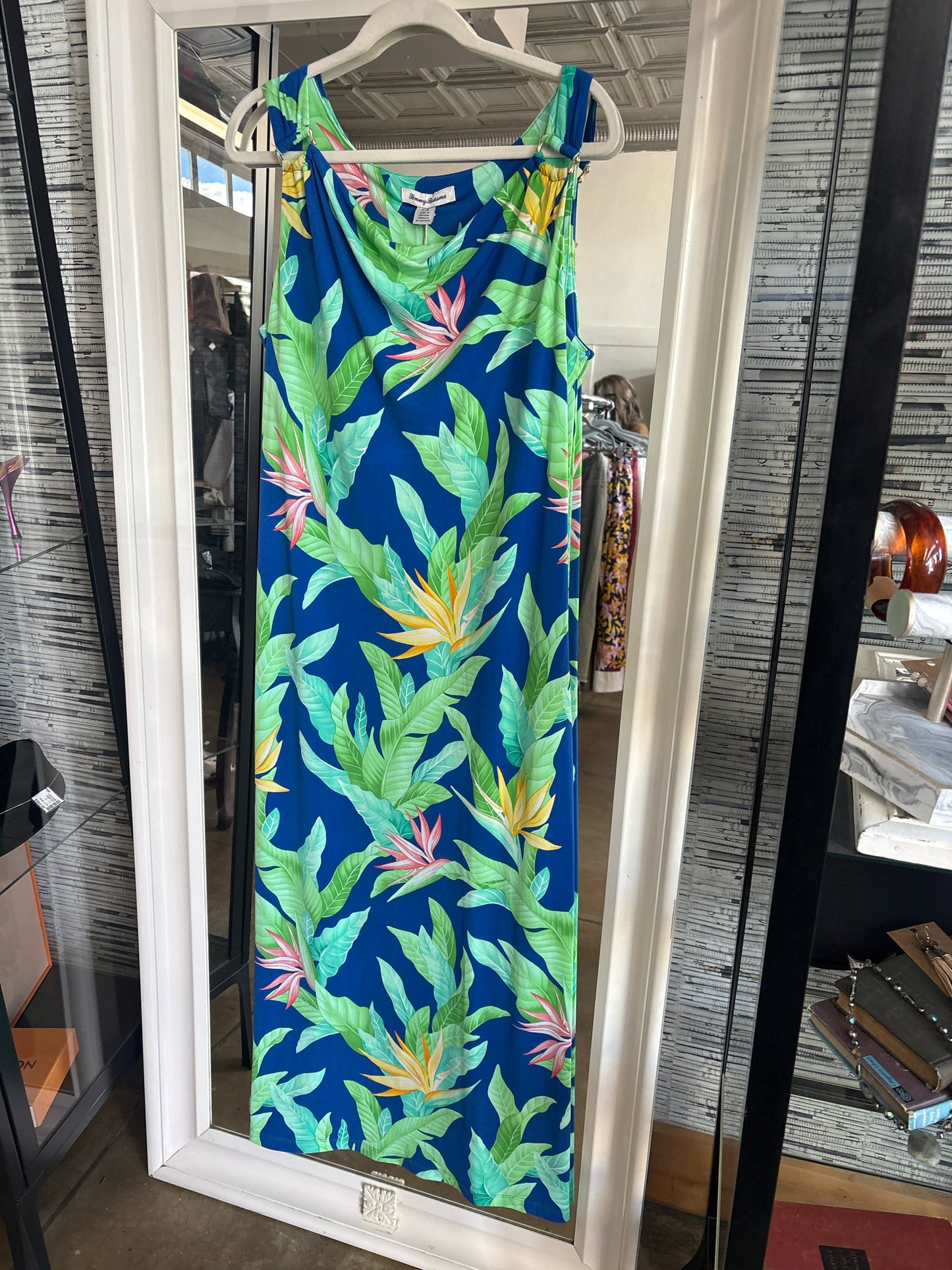 Tommy Bahama Size L Blue/Green Tropical Floral Dress