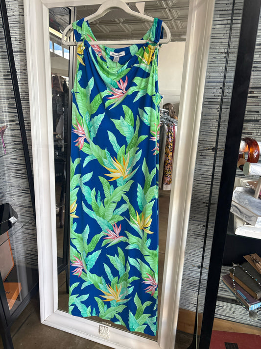 Tommy Bahama Size L Blue/Green Tropical Floral Dress