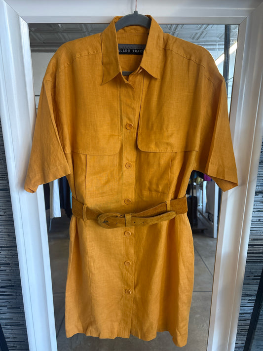 Ellen Tracy Size 6 Mustard Gold belted Dress