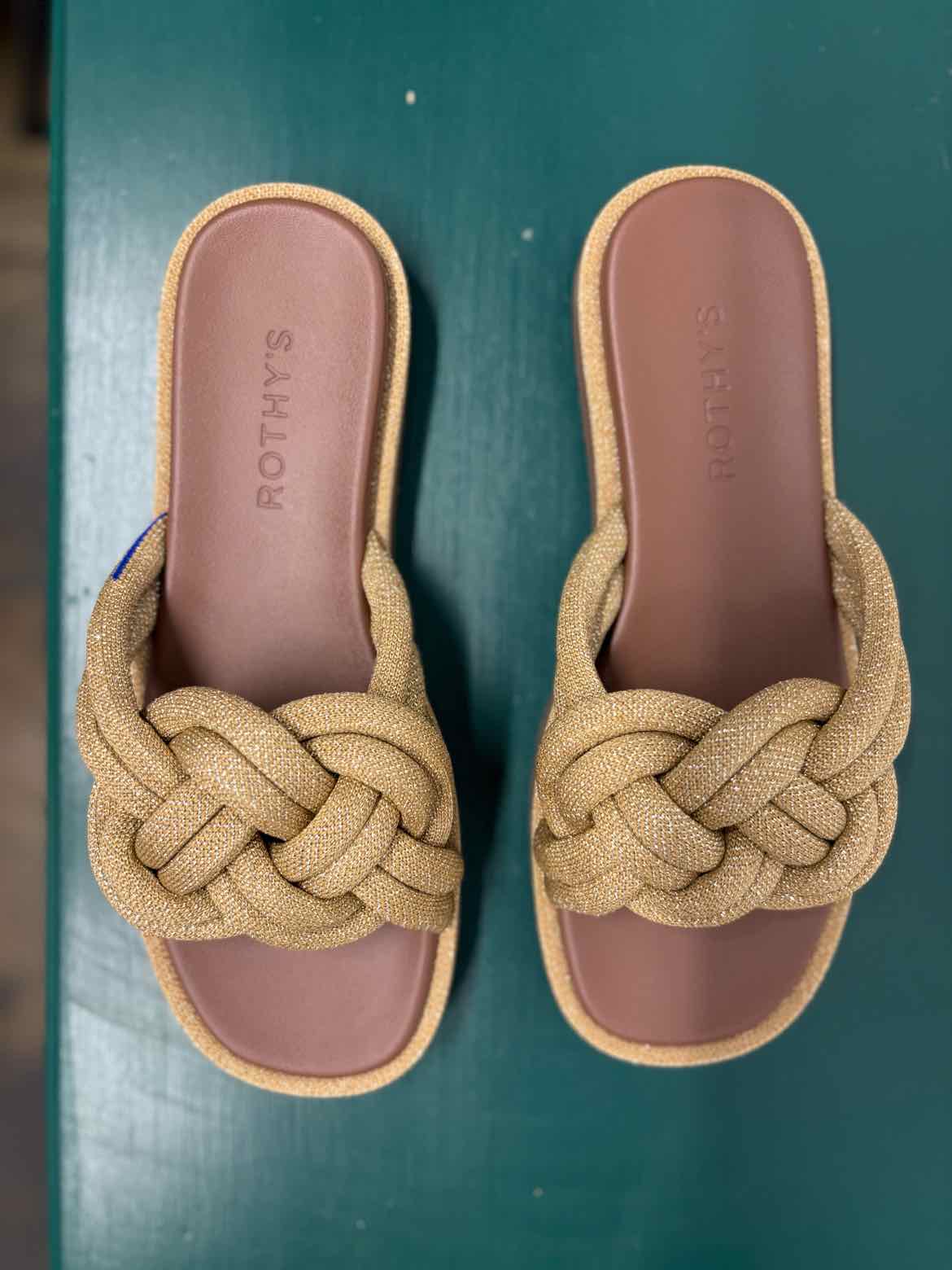 ROTHY'S Shoe Size 6.5 Gold/Brown Sparkle Sandals