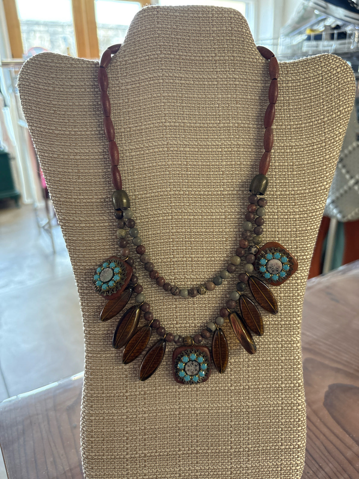 LENORA DAME Brown & Teal Necklace