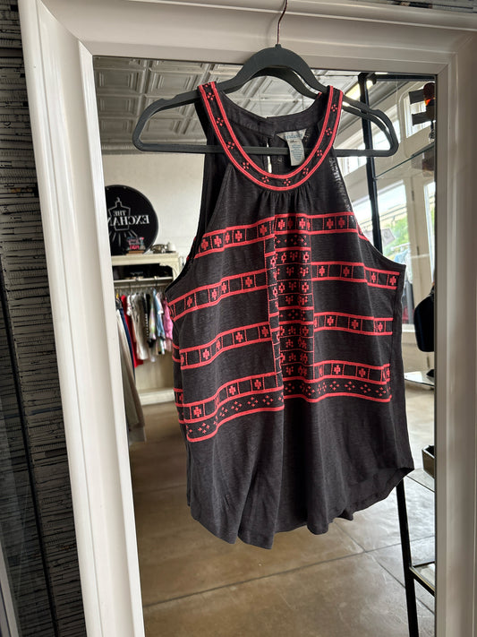 sundance Size L Gray/Coral Embroidered Top