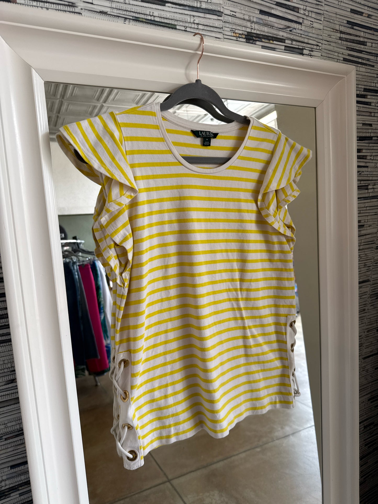 Lauren Ralph Lauren Size M Yellow/White Top