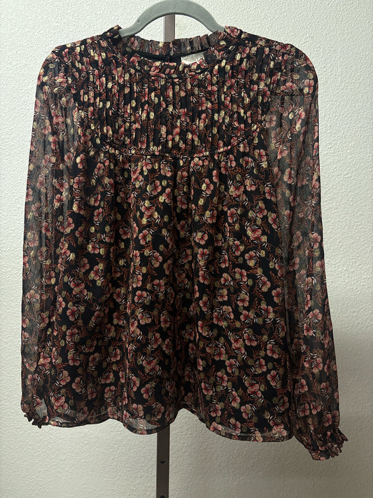 LOFT Size S Black/Multi Floral Top