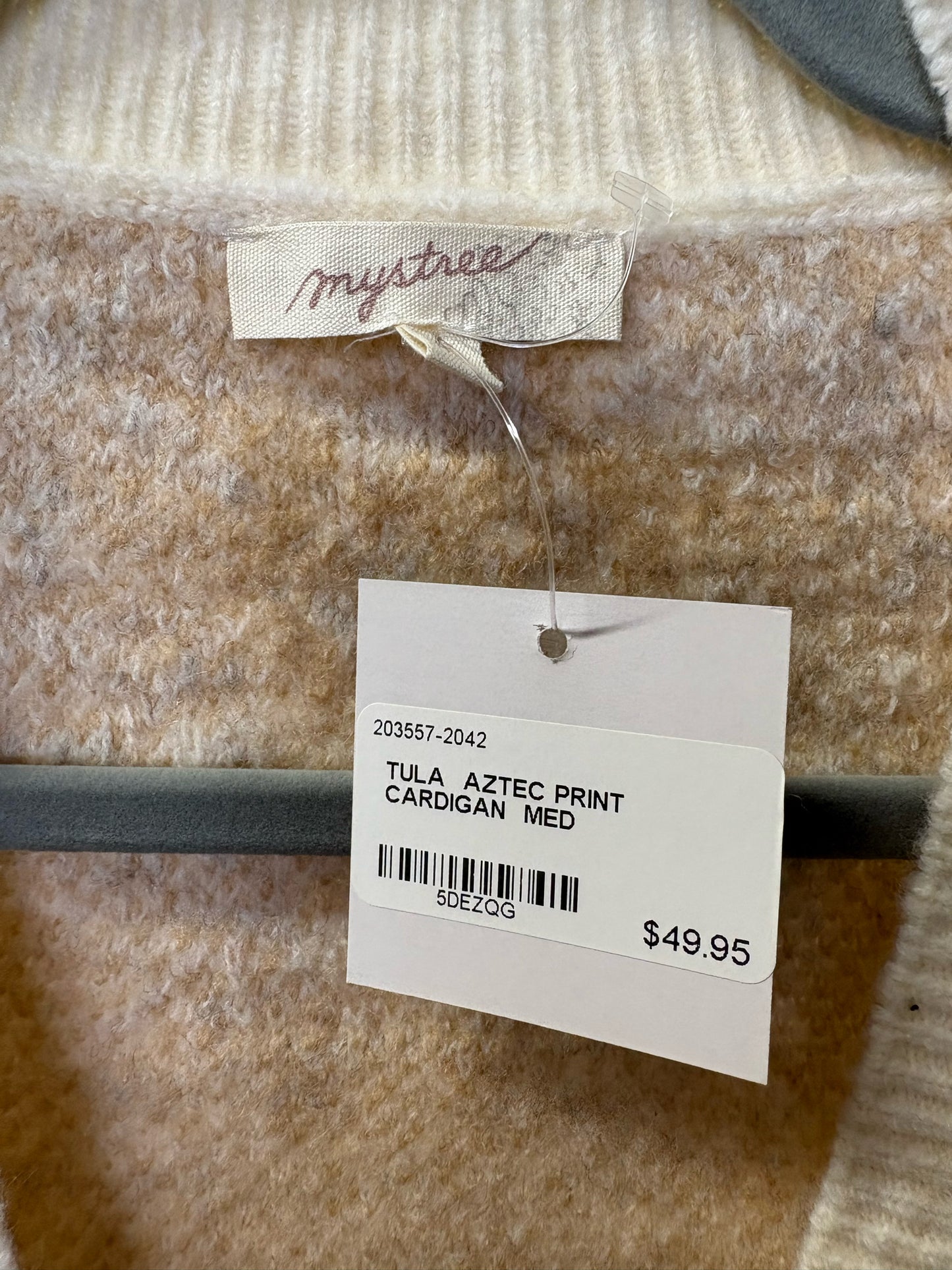 Mystree Size M Cream/multi Diamonds Cardigan