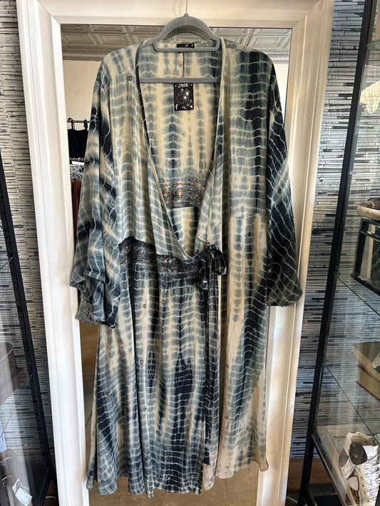 Silk Ranch Size XL White/Blue Tie Dye Dress