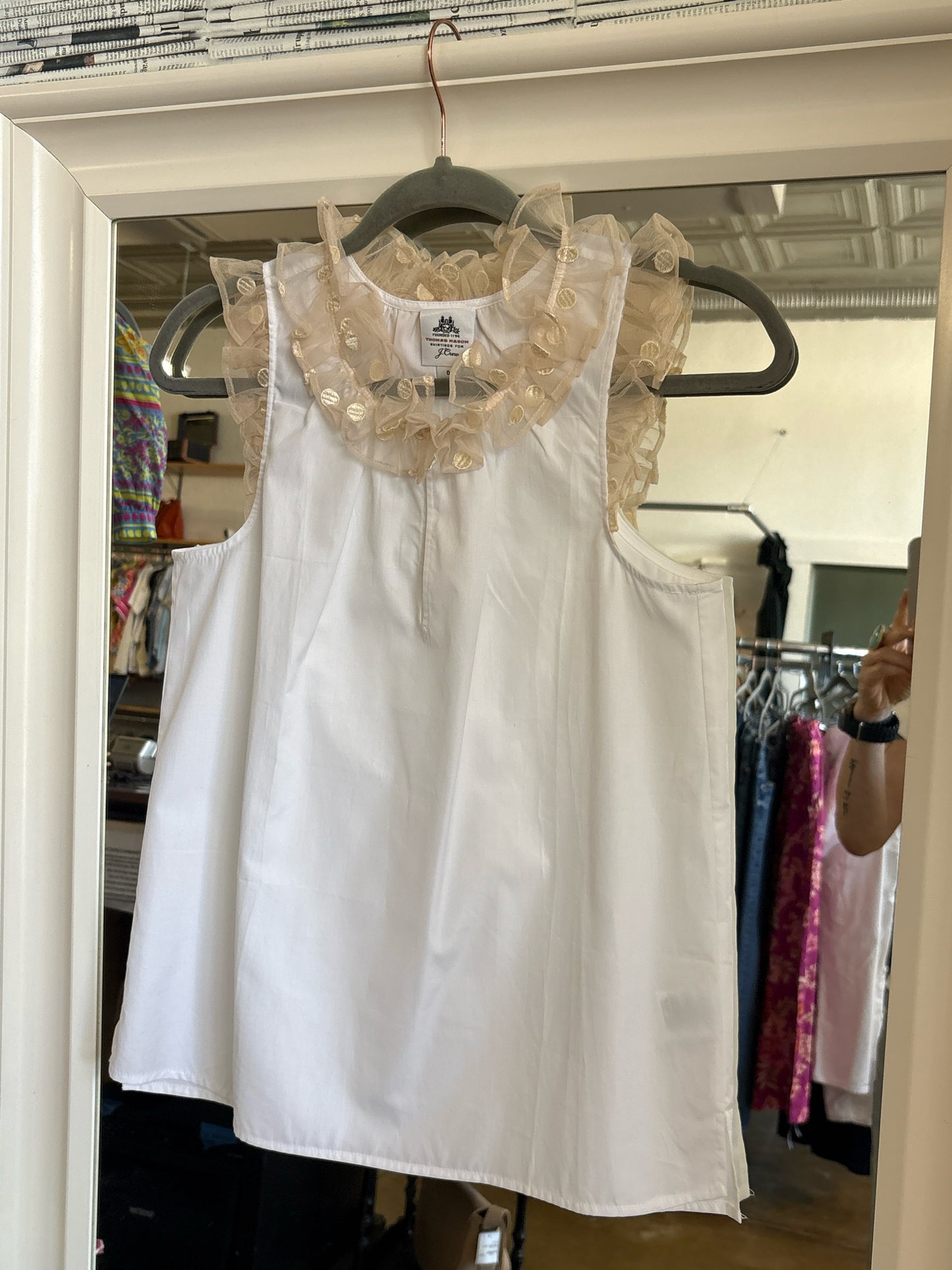 J. CREW Size 0 White/Tan Sleeveless Top