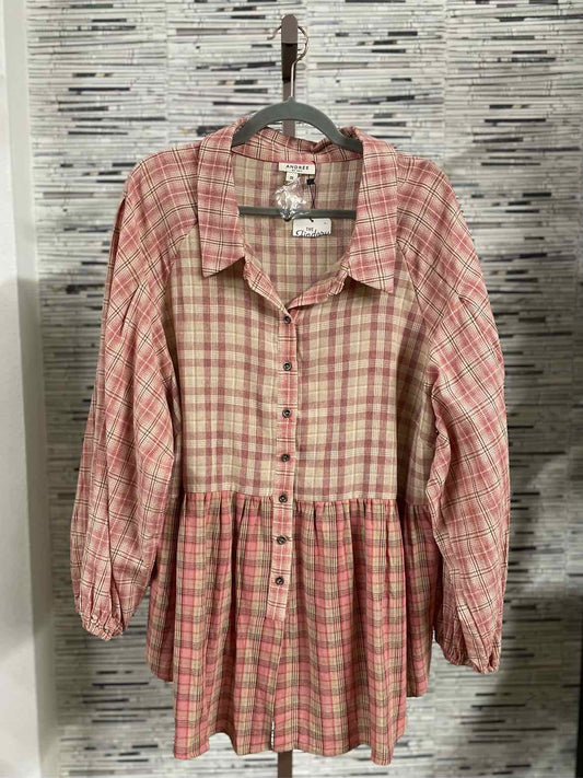 Andree Size 2X Pink/multi Plaid Top