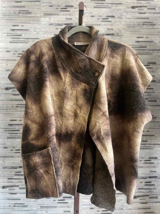 Bryn Walker Size M Tan/Brwn faux fur Poncho/Cape