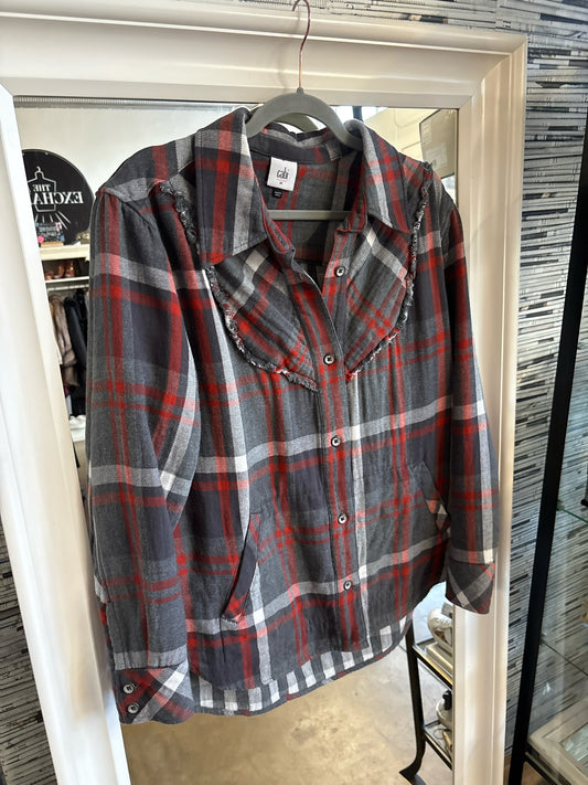 Cabi Size M gray/black Plaid Top