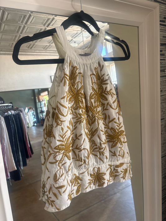 Vanessa Virginia Size 2 Cream/Gold Embroidered Top