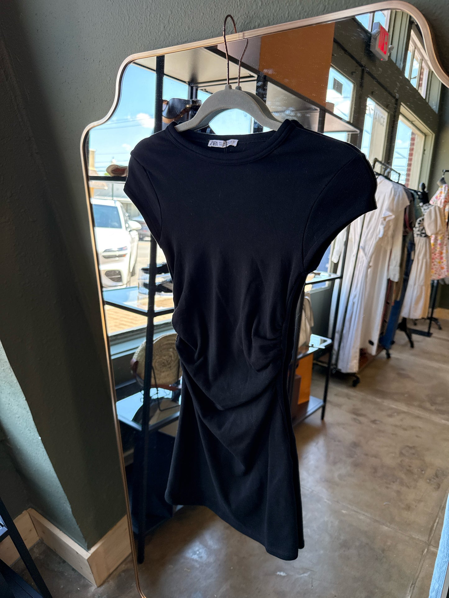 ZARA Size S Black Ruched Dress